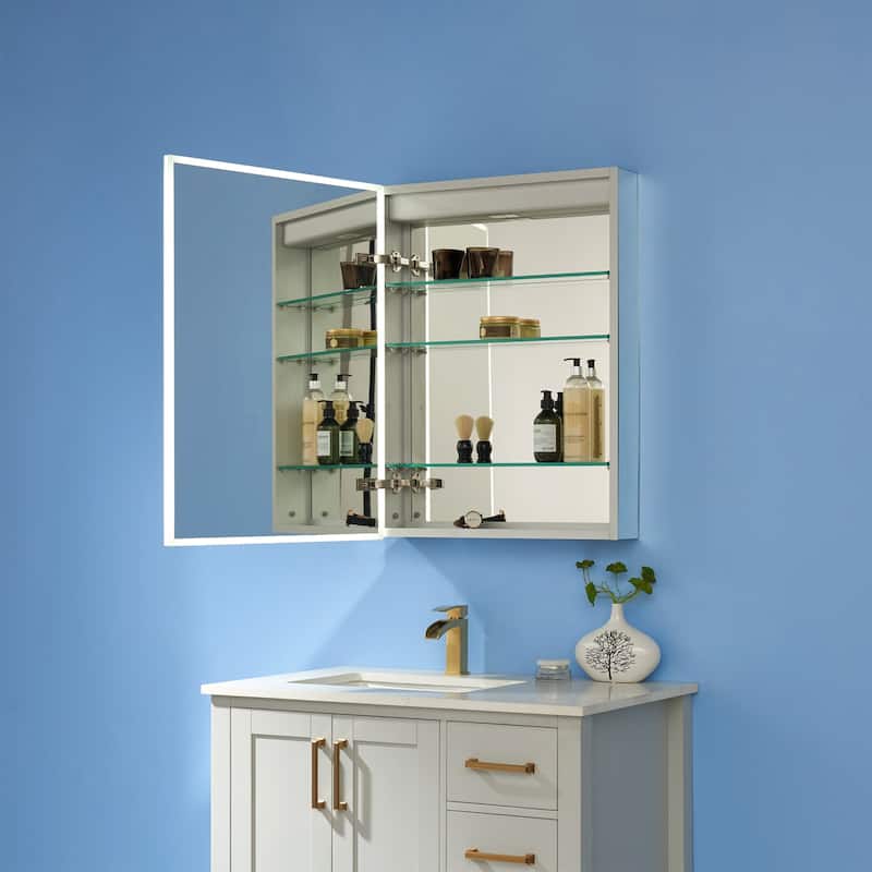 24" Rectangle Frameless Lighted Medicine Cabinet Wall Mounted Mirror