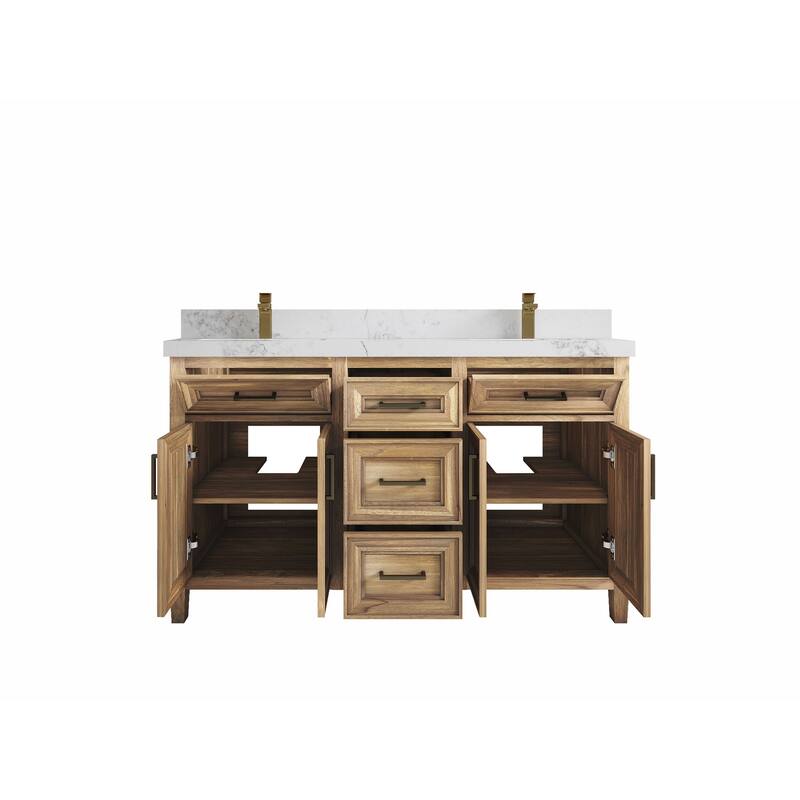 Willow Collections 60 in. W x 22 in. D Santa Monica Teak Double Sink Bathroom Vanity with Countertop