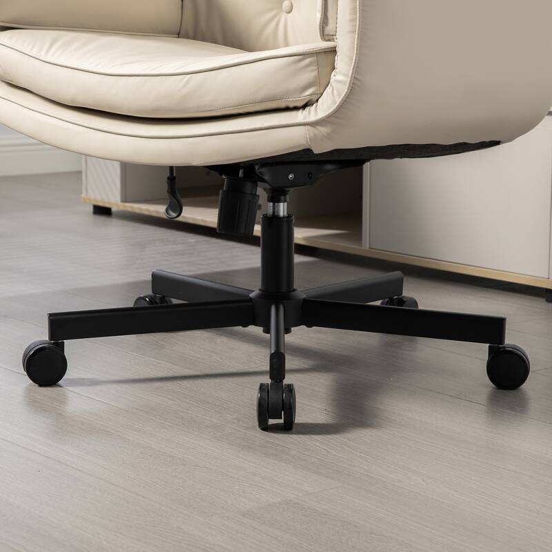 Criss Cross Chair with Adjustable Armrests Wheels Headrest, PU Lounge Vanity Desk Chair with Wide Seat, Swivel Office Chairs