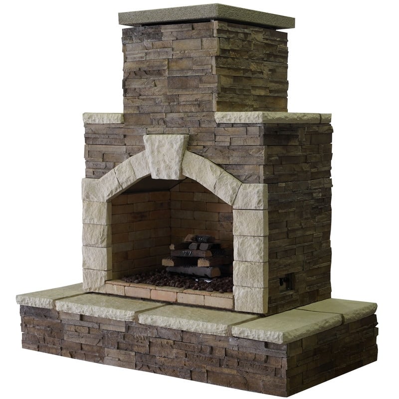 78 in. Stone Veneer and Tile Propane Gas Outdoor Fireplace