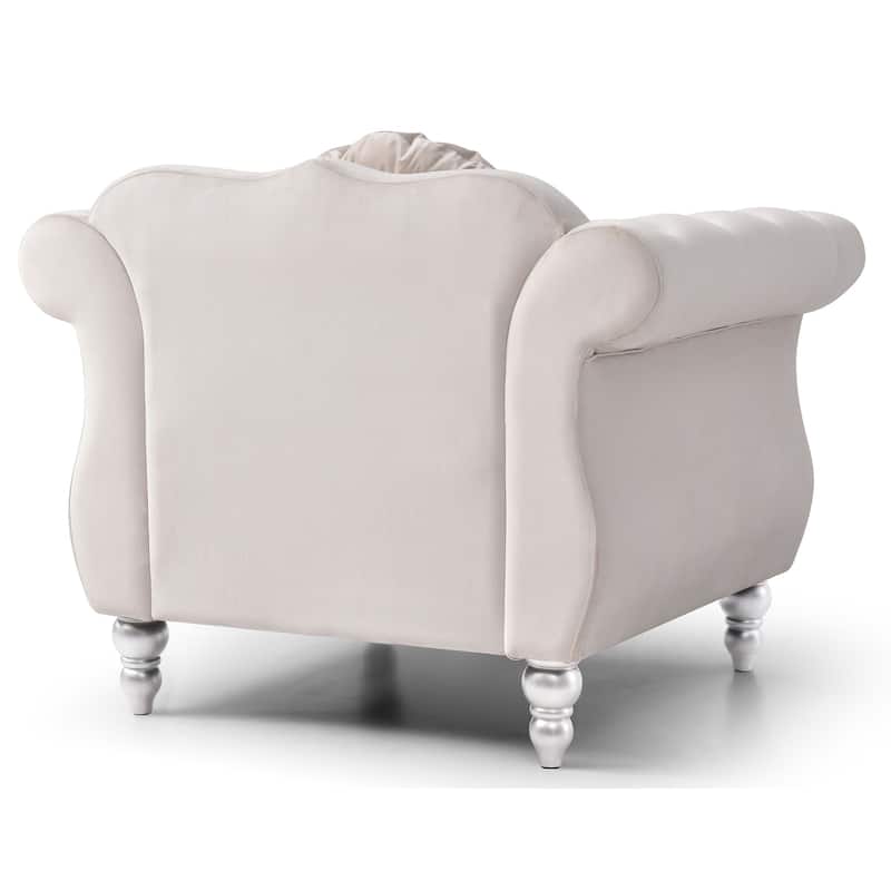 Velvet Accent Chair with Tufted Round Pillow - 39" - Cream