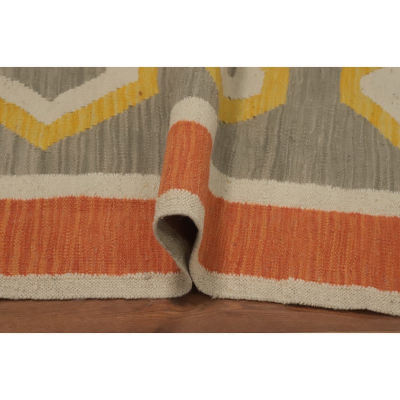 Hand Woven Oriental 100% Wool Carpet Southwestern Tribal Greys & Charcoal Kilim Area Rug - 8' 1'' X 4' 9''