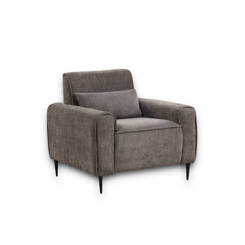Valentina 38.5" Grey Chenille Chair with Metal Legs and Throw Pillow