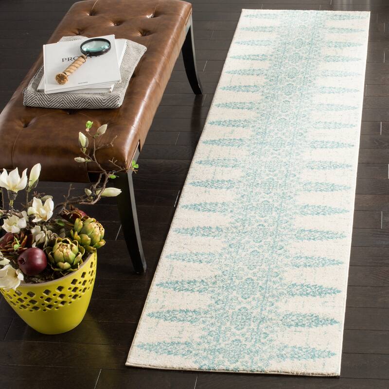 SAFAVIEH Evoke Gelinda Vintage Boho Rug - 2' x 8' Runner - Ivory/Teal