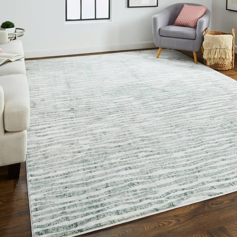 Halton Contemporary Abstract Accent Rug, Gray/Iceberg Green