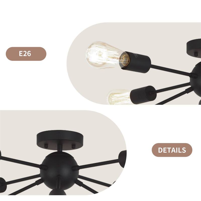 8-Light Sputnik Chandelier, Mid-Century Modern Starburst Lamp