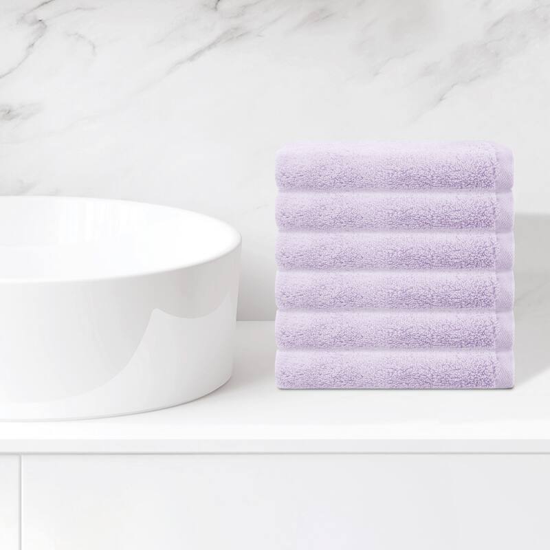 6 Pack Cotton Washcloths, Solid Face Cloths, Highly Absorbent and Quick Drying Towels for Hotel, Spa, Bathroom 13" x 13" - Light Purple