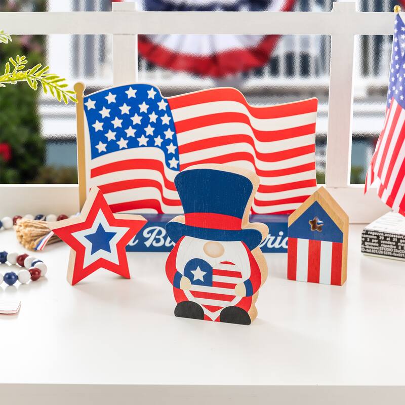 Glitzhome 11.75"L Patriotic/ Americana Wooden Block Table Decor