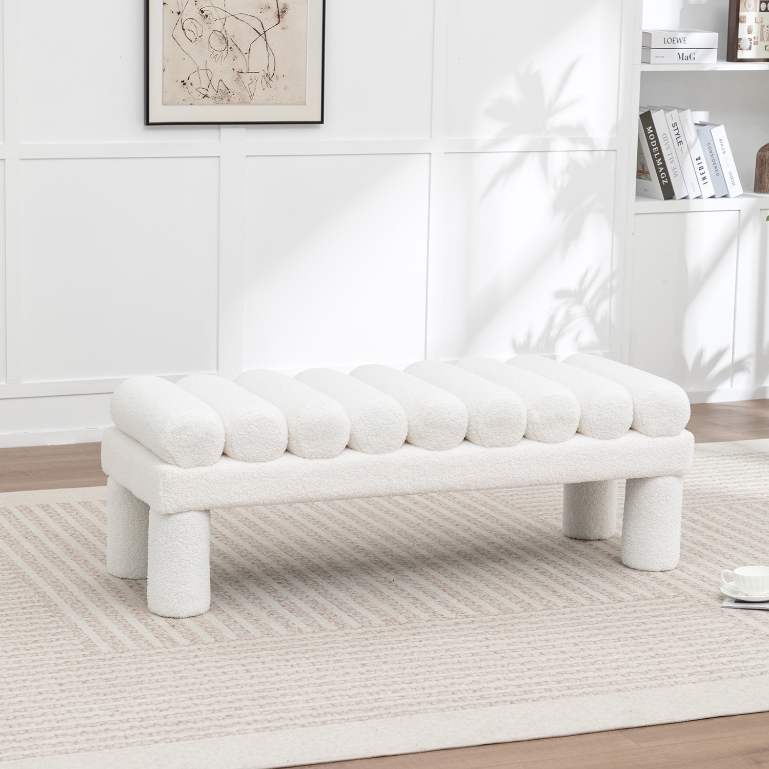 SEYNAR Modern Teddy Velvet Upholstered Rentangle Ottoman