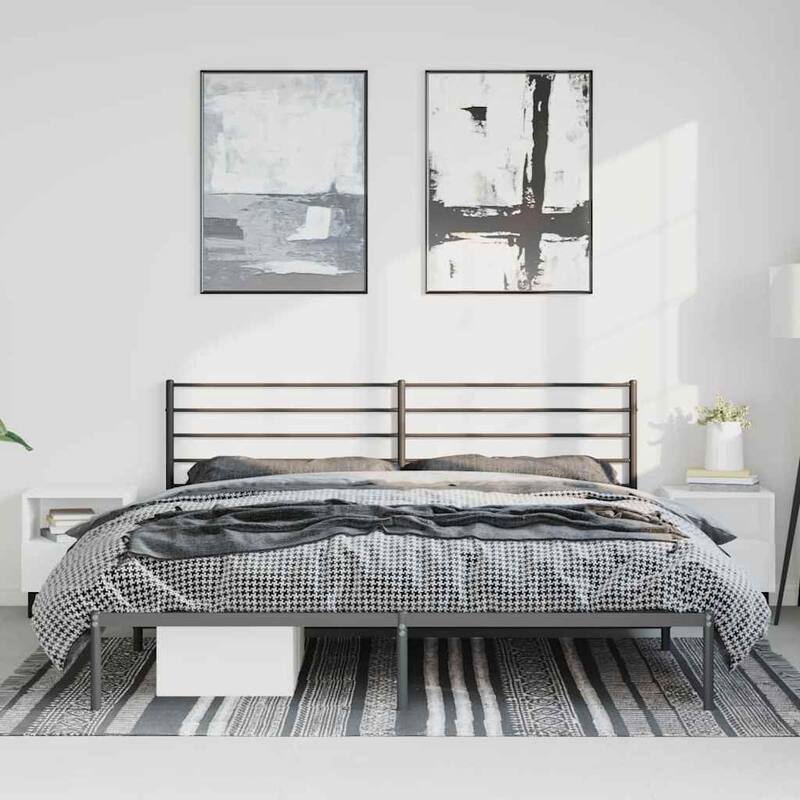 vidaXL Metal Bed Frame with Headboard, No Mattress