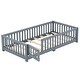 preview thumbnail 10 of 12, Gray Twin Size Pine Wood Floor Bed with Safety Guardrails and Door for Kids, Boys, Girls, Bedroom