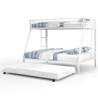 Costway Twin Over Full Metal Slats Bunk Bed Frame with Trundle, Guard