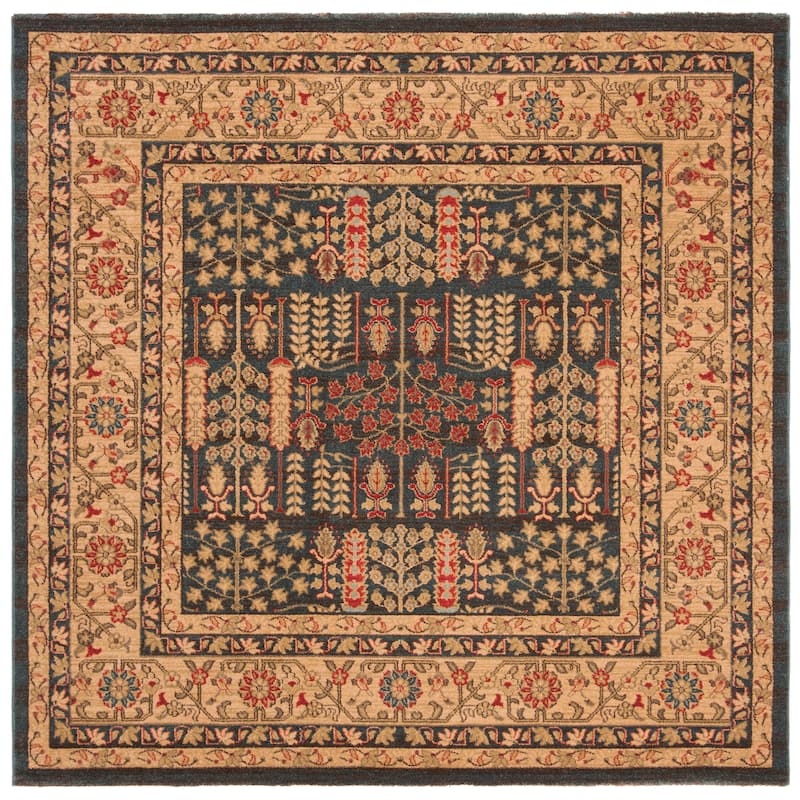 SAFAVIEH Mahal Laurene Traditional Oriental Rug - 6'7" Square - Navy/Natural