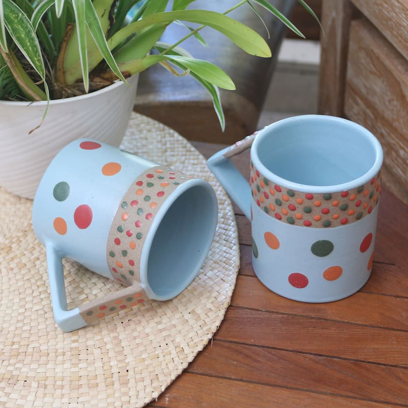 Novica Handmade Rainbow Dots Ceramic Mugs (Pair)