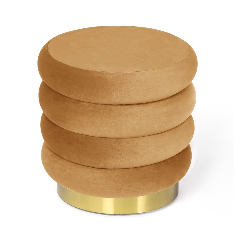Adeco Round Storage Ottoman with Removable Lid, Vanity Velvet Footrest