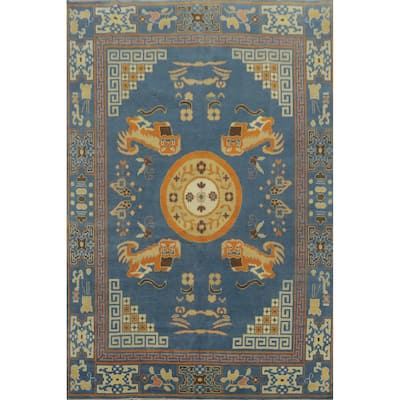 Hand-knotted Traditional Wool Blue Geometric Oriental Area Rug - 10' 1'' X 8' 2''