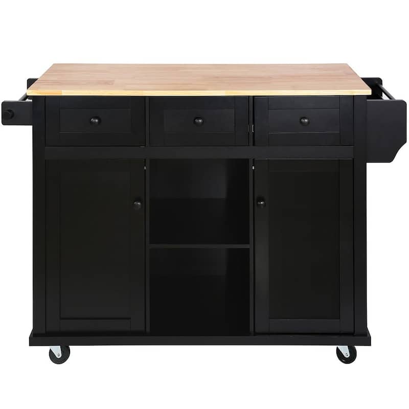 Kitchen Island Cart with Wheels Drop-Leaf, Storage Racks - Black