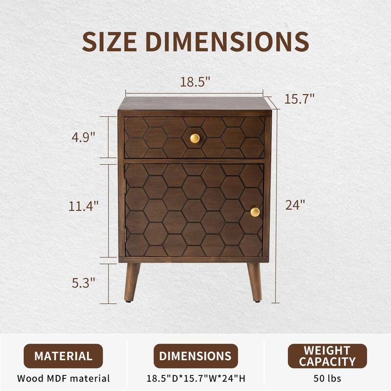 COSIEST Vintage Accent Nightstand End Table w Chest, Drawer