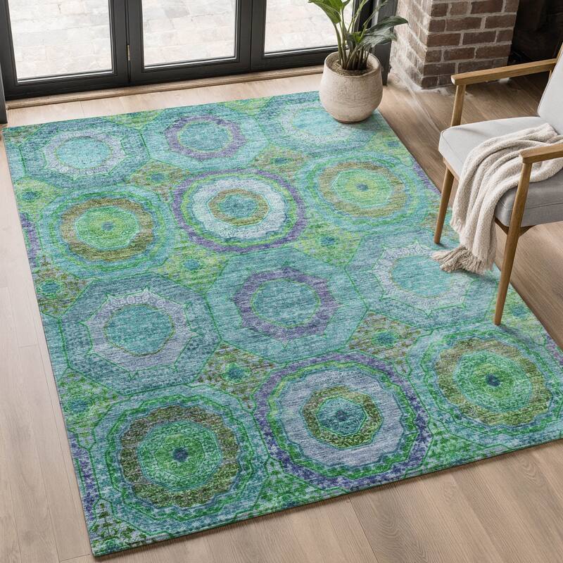 Premium Washable Super Soft Traditional Mamluk Mayfield Rug - Teal - 5' x 7'6"