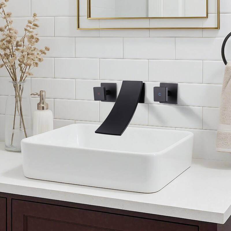 WOWOW Double Handle Wall Mounted WaterFall Bathroom Faucet