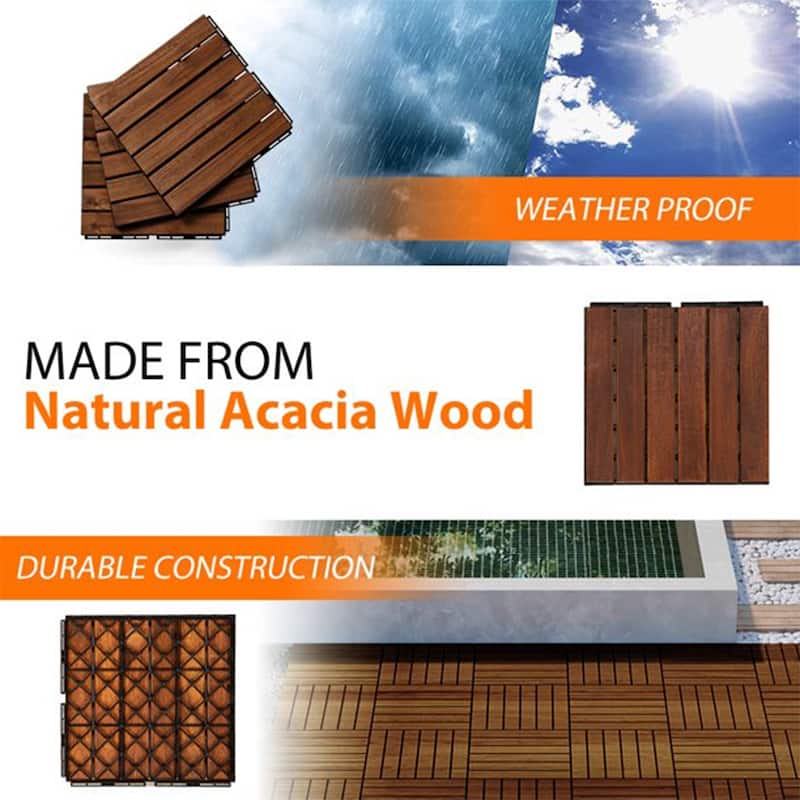 12" x 12" Square Patio Wood Interlocking Deck Tiles(Box of 10/20/30)