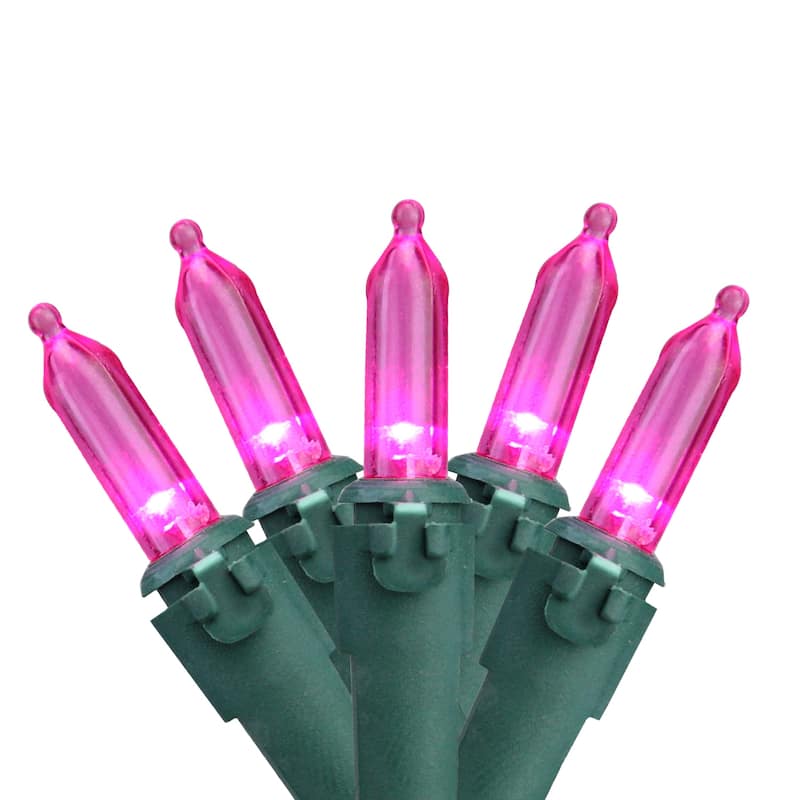50-Count LED Mini Christmas Lights - 16.25 ft Green Wire - 16.25' - Pink