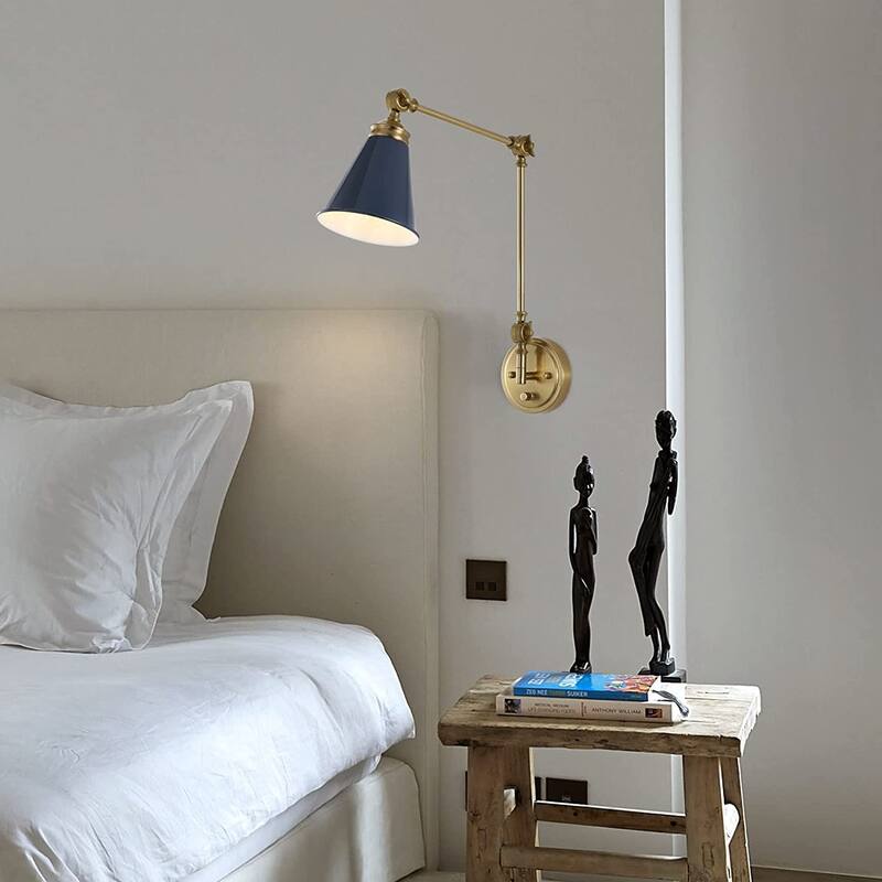 WINGBO 1-Light Vintage Adjustable Swing Arm Wall Sconce with Shade
