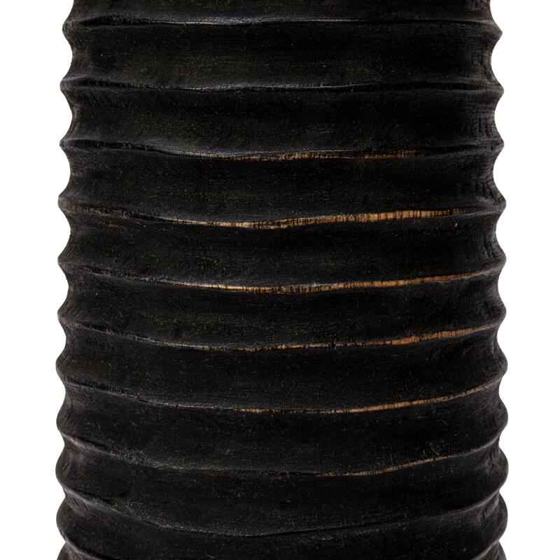Hand-Carved Mango Wood Ribbed Candle Holder - 5.0"L x 5.0"W x 20.0"H