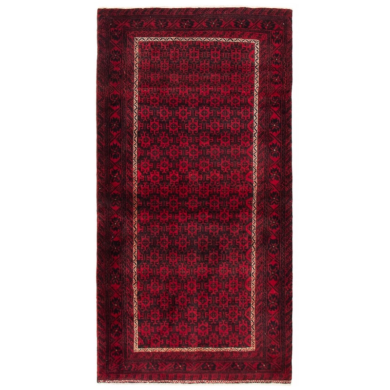 ECARPETGALLERY Hand-knotted Royal Baluch Red Wool Rug - 3'11 x 7'7 - Red - 3'11 x 7'7