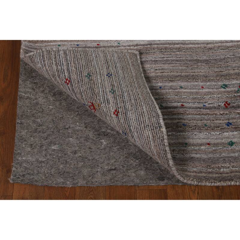 Hand Knotted Oriental 100% Wool Carpet Tribal Stripe Greys & Charcoal Gabbeh Area Rug - 8' 1'' X 5' 1''