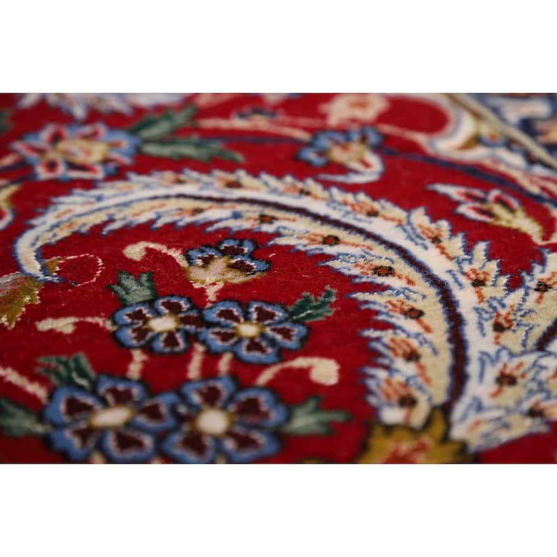 Vegetable Dye Red Wool & Silk Isfahan Persian Rug Hand-Knotted - 3'7"x 5'7"