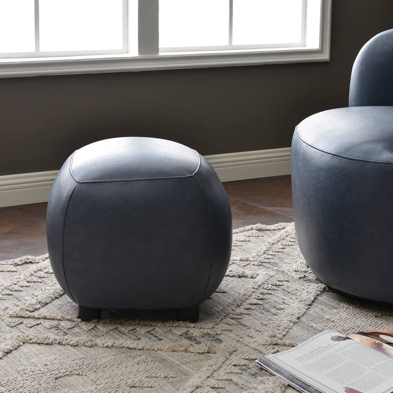 KINWELL 2-Piece Faux Leather Living Room Sets - 1 Swivel Accent Chair & 1 Ottoman Footrest