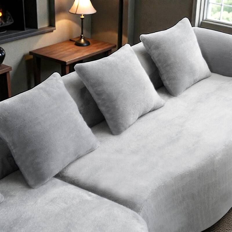 Full Compression L Shaped Sectional Sofa with Curved Chaise, Modular Chenille Couch for Apartment Living Room