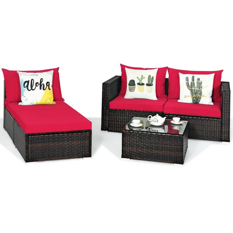 5Pcs Patio Rattan Furniture Set with Coffee Table - 29" x 29" x 23.5" (L x W x H)