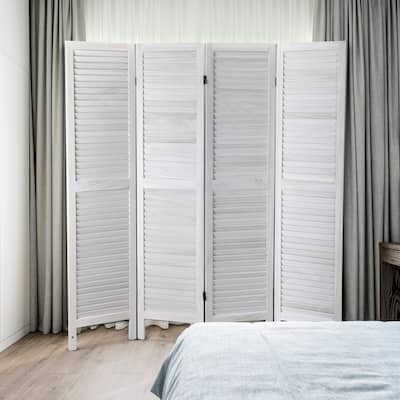 4-Panel White Louvered Room Divider Folding Partition Privacy Screens