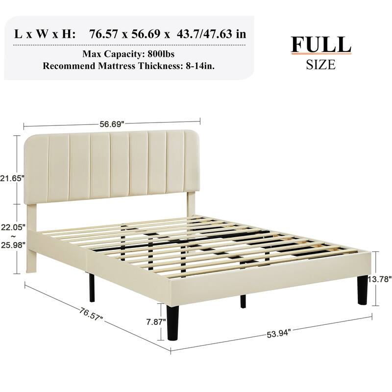 Javlergo Upholstered Platform Bed Frames with Height Adjustable Headboard, Sturdy Wooden Slats/Noise-free