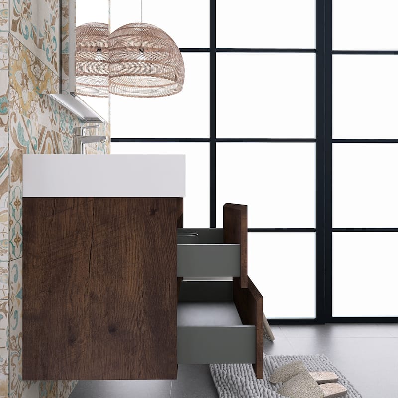 Floating Bathroom Vanity with Solid Surface Top