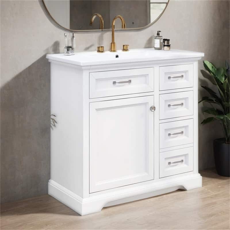 36" Bathroom Vanity Set with Ceramic Undermount Sink,2 Tip-Out Drawers
