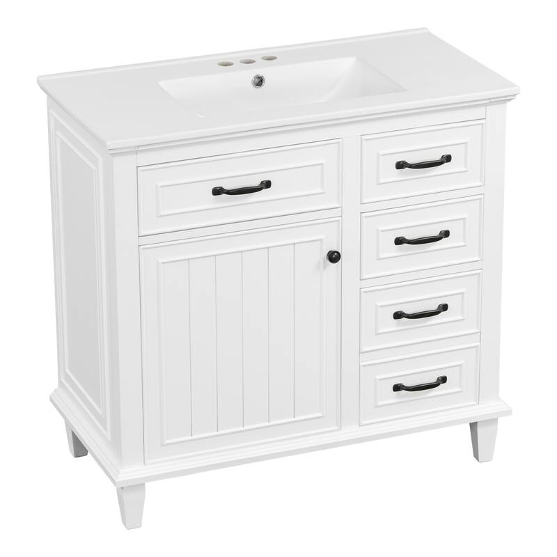 Roomfitters 36" Bathroom Vanity with Sink, Solid Wood Frame, 2 Flip Drawers & Soft-Close Cabinet with Door Rack