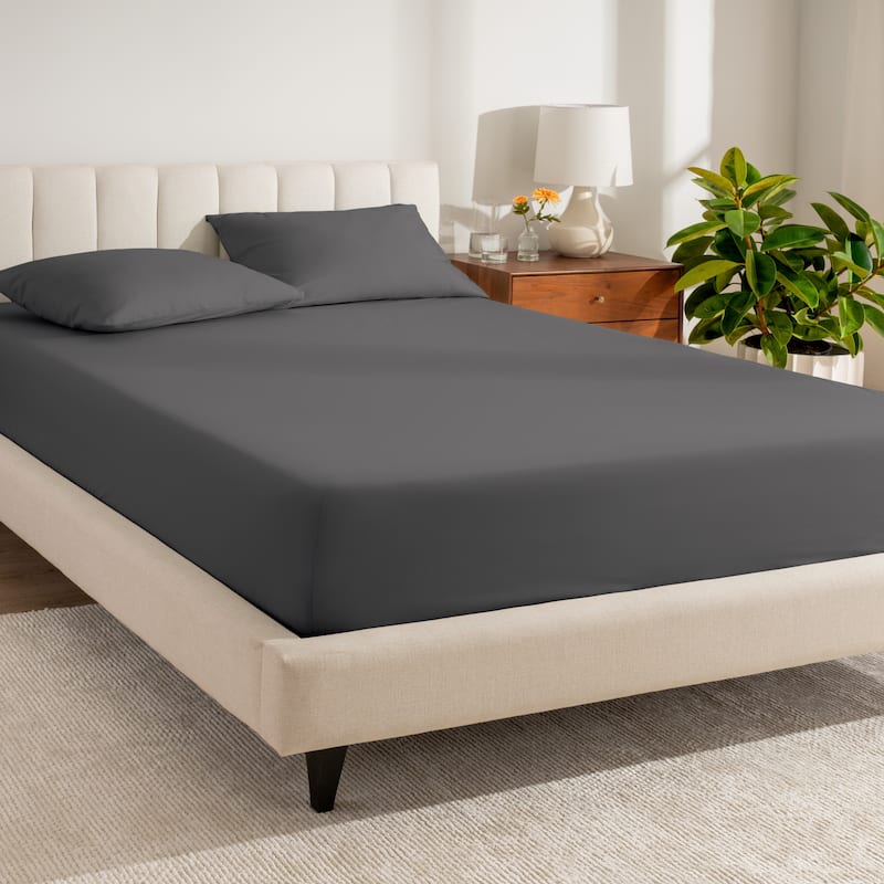 Bare Home Organic Cotton Percale Fitted Bottom Sheet - Full XL - Grey
