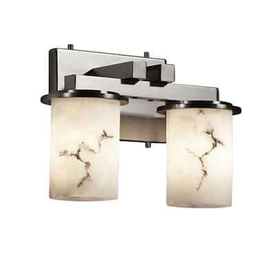 Justice Design LumenAria Dakota 2-Light Brushed Nickel Straight Bath Bar, Cylinder with Flat Rim Faux Alabaster Resin Shade