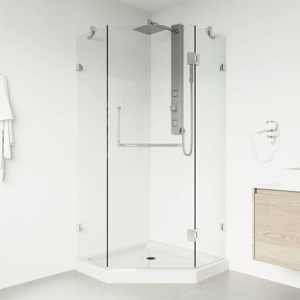 VIGO Piedmont 36"D x 36"W x 77"H Frameless Hinged Neo-Angle Shower Enclosure and Low-Profile Base