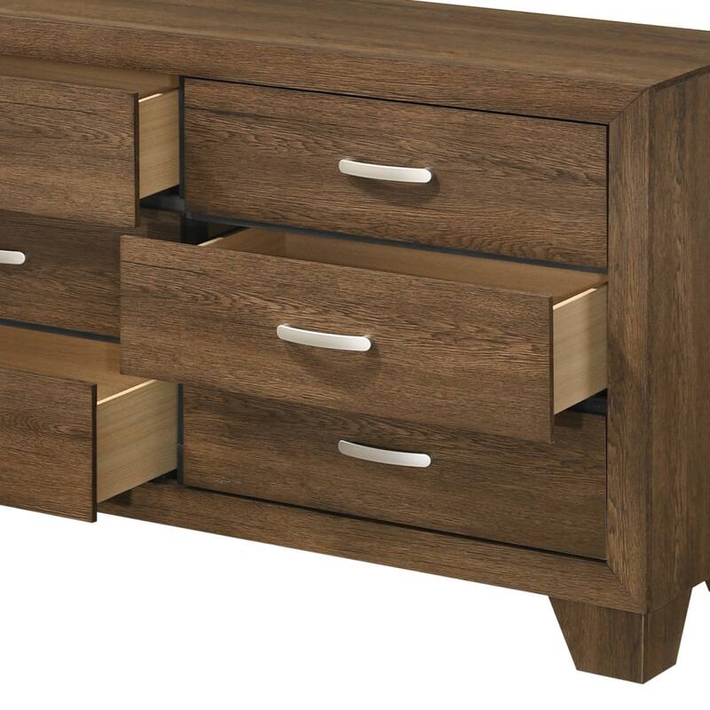 Wood Bedroom 6 Drawers Chest, Oak Finish Storage Dresser, No Assembly