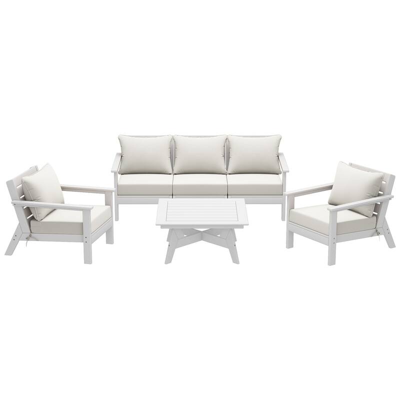 Birchwood All Weather HDPE Outdoor Patio White Deep Seating Conversation Set (6-Piece Set)