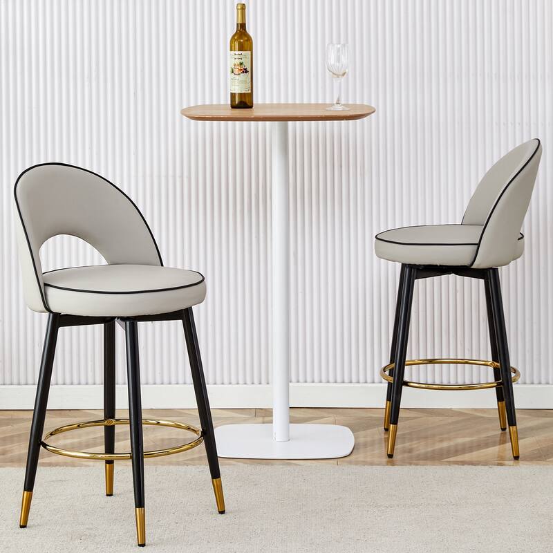 360°Rotatable Bar Chair, Modern Pu Comfortable Upholstered Bar Chair With Metal Legs For Dining Room, Kitchen, Set Of 2