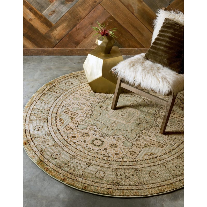 Traditional Cassia Collection Area Rug - Light Green - 3'3" Round