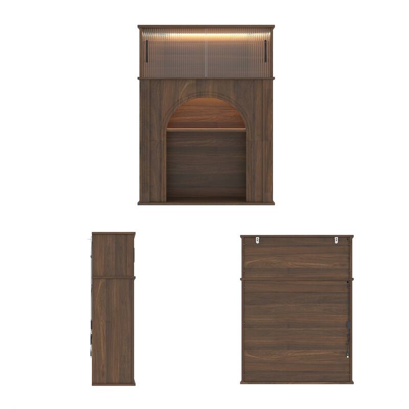 LED Lighted Display Cabinet with Fluted Glass Doors, Wooden Sideboard Buffet Cabinet for Living Room or Dining Room