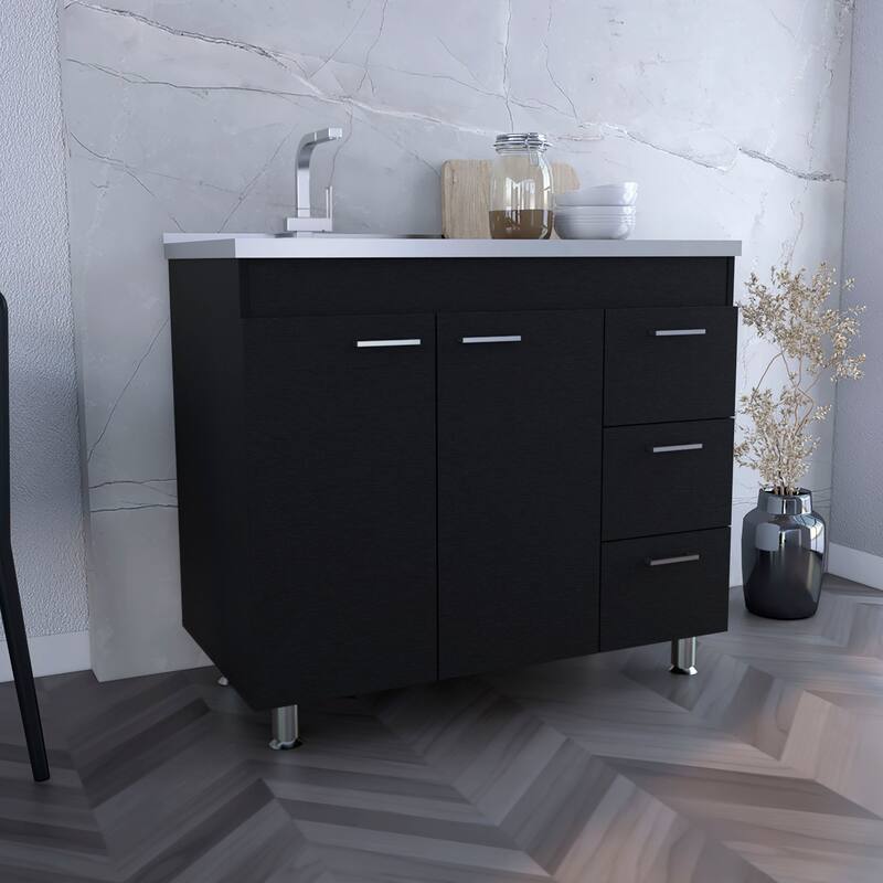 Black and White Kitchen Island with Functional Storage and Durable Construction - 20.67in L