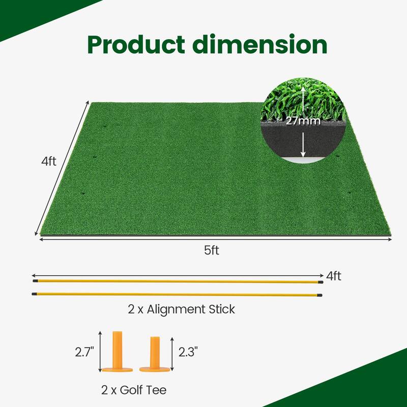 5 x 4 FT Golf Hitting Mat Artificial Turf Golf Training Mat 27/32mm