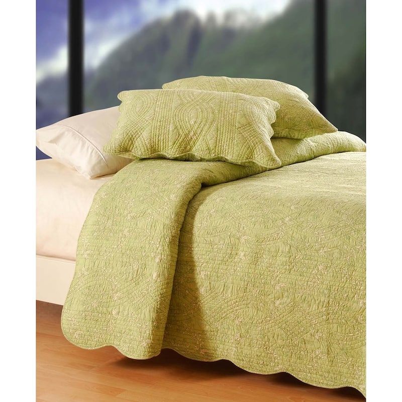 Colonial Williamsburg Windsor Celery Twin Quilt 100% Cotton Lightweight Machine Washable Reversible Bedspread Coverlet